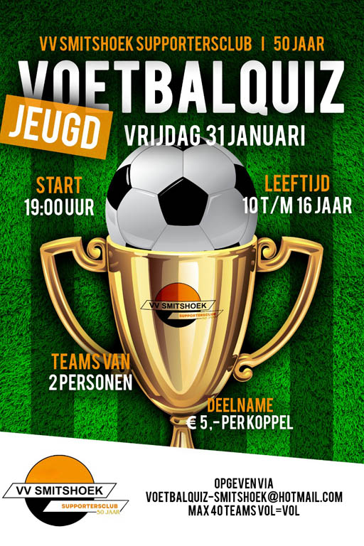 Voetbalquiz jeugd van 10 t/m 16 jaar op 31 januari!